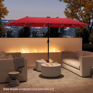 13 FT Large Patio Umbrella with LED Solar Lights and Crank Handle-Red view 3