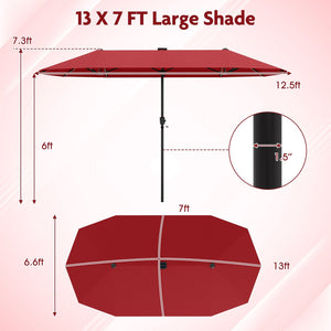 13 FT Large Patio Umbrella with LED Solar Lights and Crank Handle-Red view 5