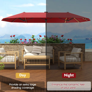 13 FT Large Patio Umbrella with LED Solar Lights and Crank Handle-Red view 6