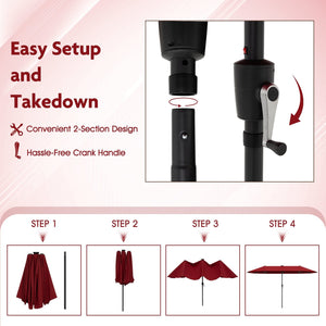 13 FT Large Patio Umbrella with LED Solar Lights and Crank Handle-Red view 7