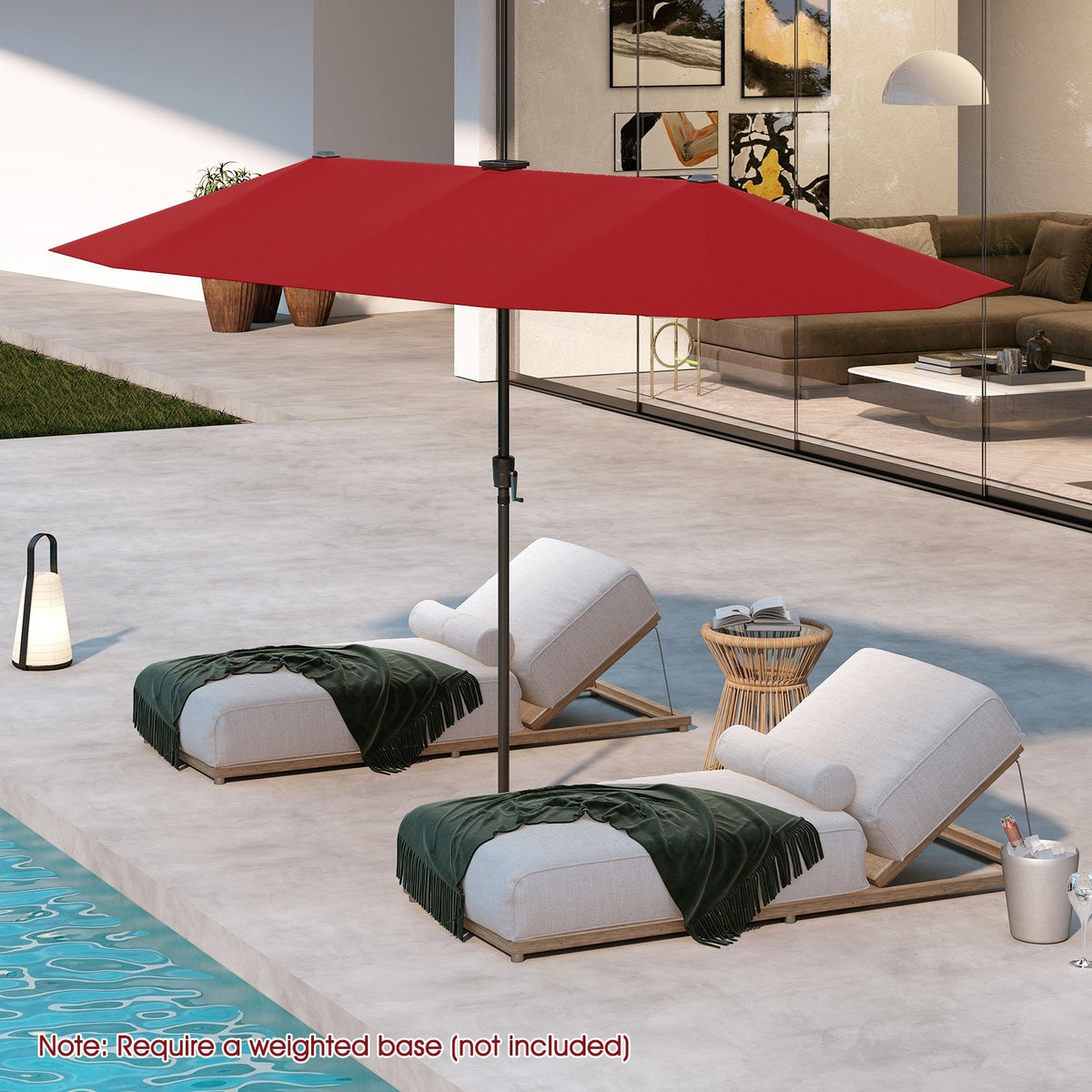 13 FT Large Patio Umbrella with LED Solar Lights and Crank Handle-Red view 8