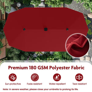 13 FT Large Patio Umbrella with LED Solar Lights and Crank Handle-Red view 9