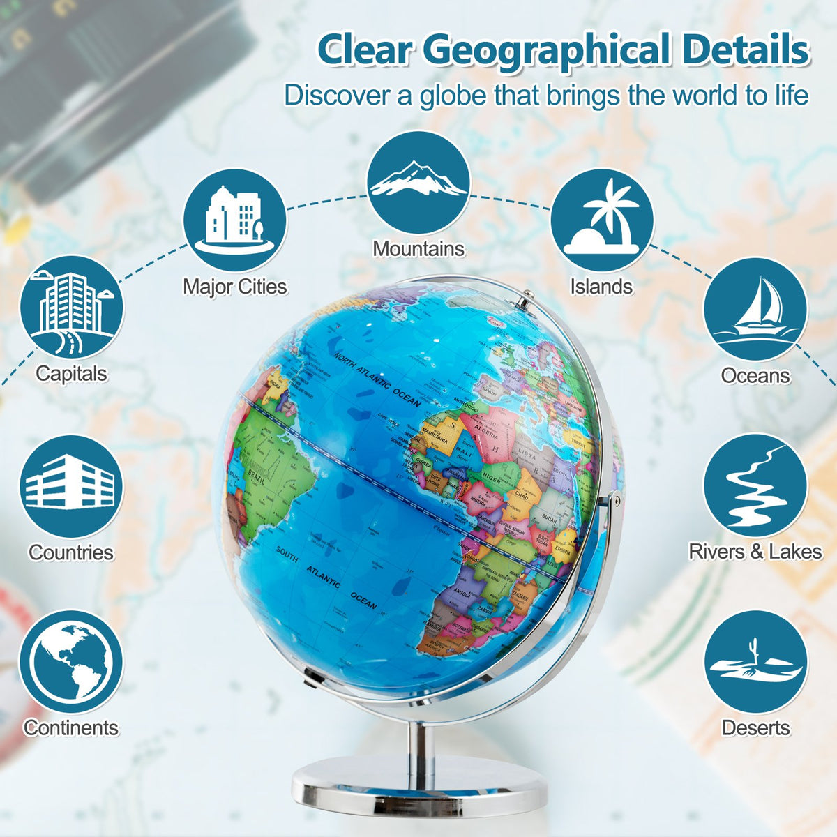 13 Inch Illuminated World Globe 720° Rotating Map with LED Light view 7