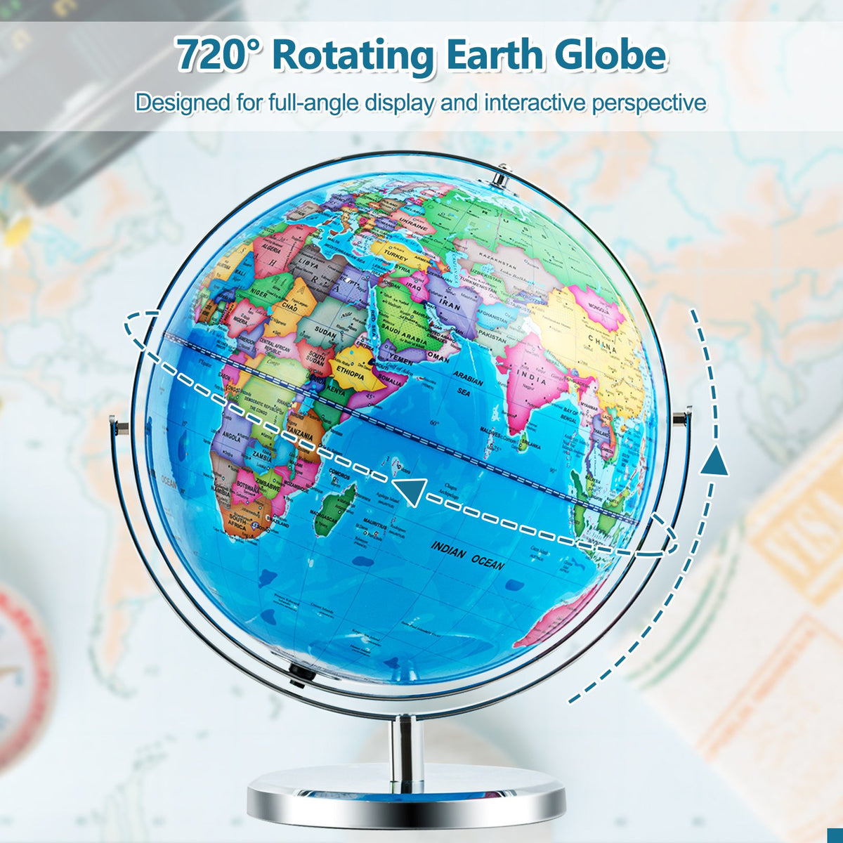 13 Inch Illuminated World Globe 720° Rotating Map with LED Light view 8