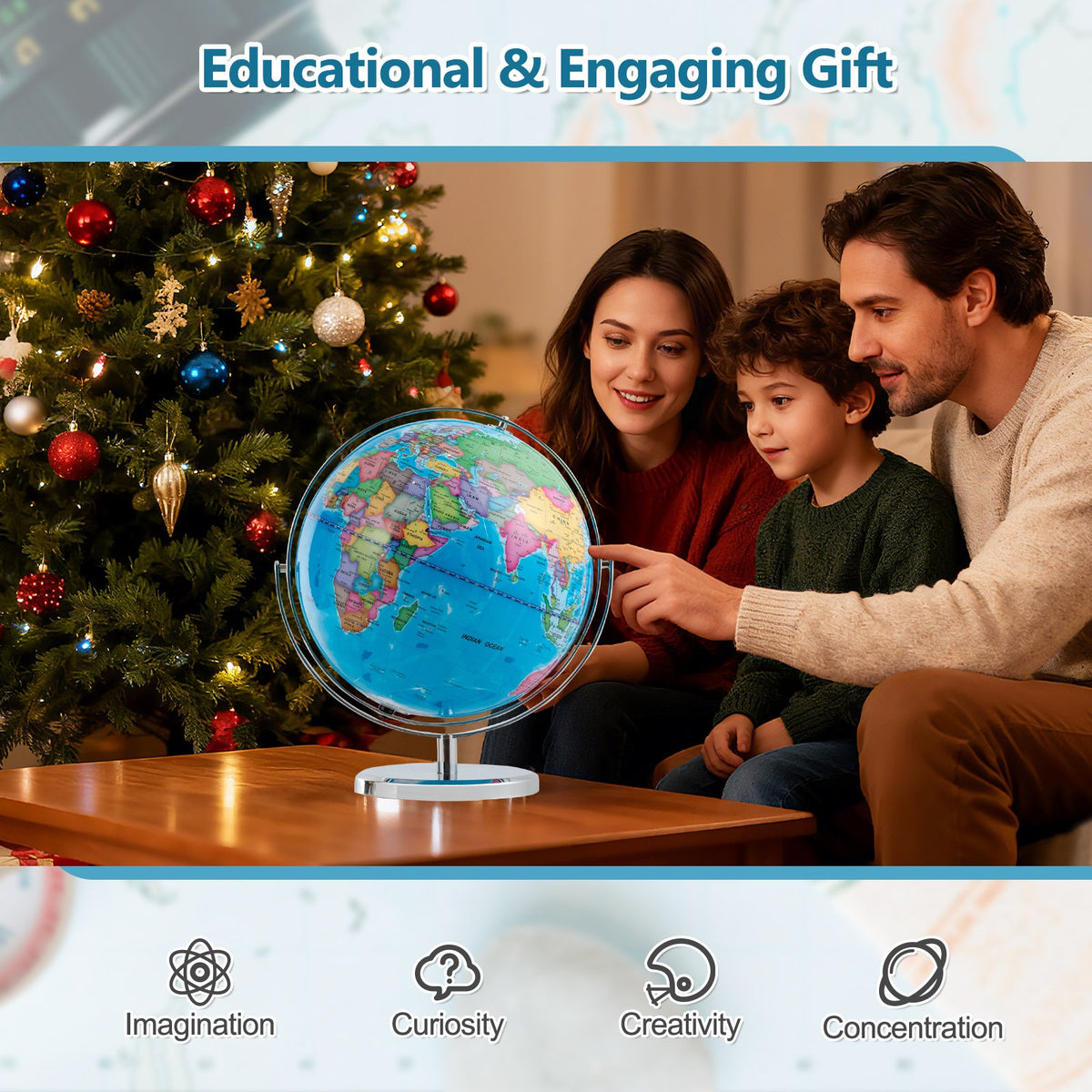 13 Inch Illuminated World Globe 720° Rotating Map with LED Light view 9