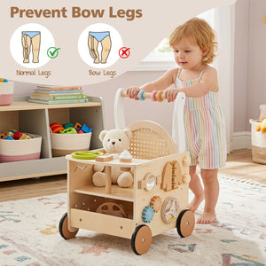 13-In-1 Toddler Wooden Push Walker with Wheels and Storage view 4