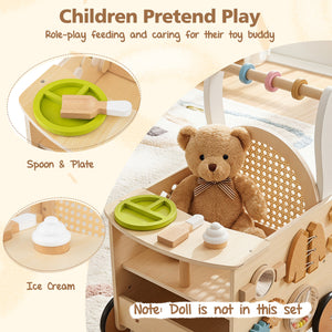 13-In-1 Toddler Wooden Push Walker with Wheels and Storage view 6