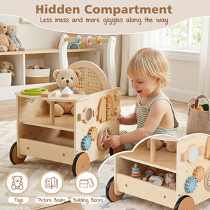 13-In-1 Toddler Wooden Push Walker with Wheels and Storage view 7