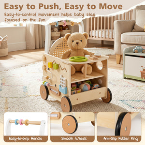 13-In-1 Toddler Wooden Push Walker with Wheels and Storage view 8