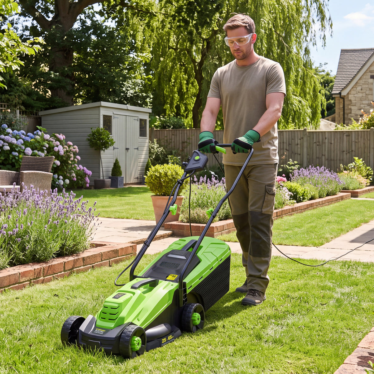13-Inch 12-Amp Corded Electric Lawn Mower with 3-Position Height Adjustment-Green view 2