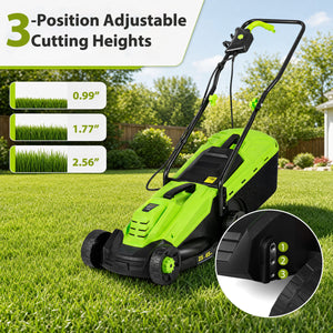 13-Inch 12-Amp Corded Electric Lawn Mower with 3-Position Height Adjustment-Green view 4