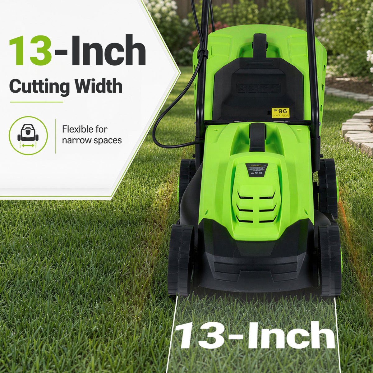13-Inch 12-Amp Corded Electric Lawn Mower with 3-Position Height Adjustment-Green view 5