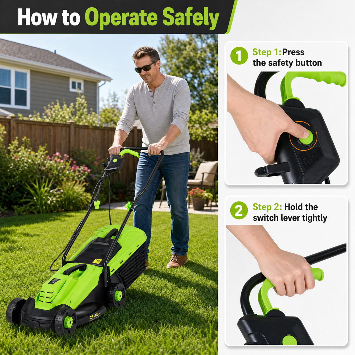 13-Inch 12-Amp Corded Electric Lawn Mower with 3-Position Height Adjustment-Green view 7
