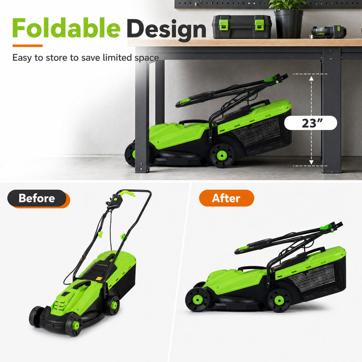 13-Inch 12-Amp Corded Electric Lawn Mower with 3-Position Height Adjustment-Green view 8