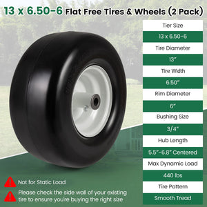 13 x 6.50-6 Flat Free Tires and Wheels 2 Pack Solid Rubber Tires-White view 5