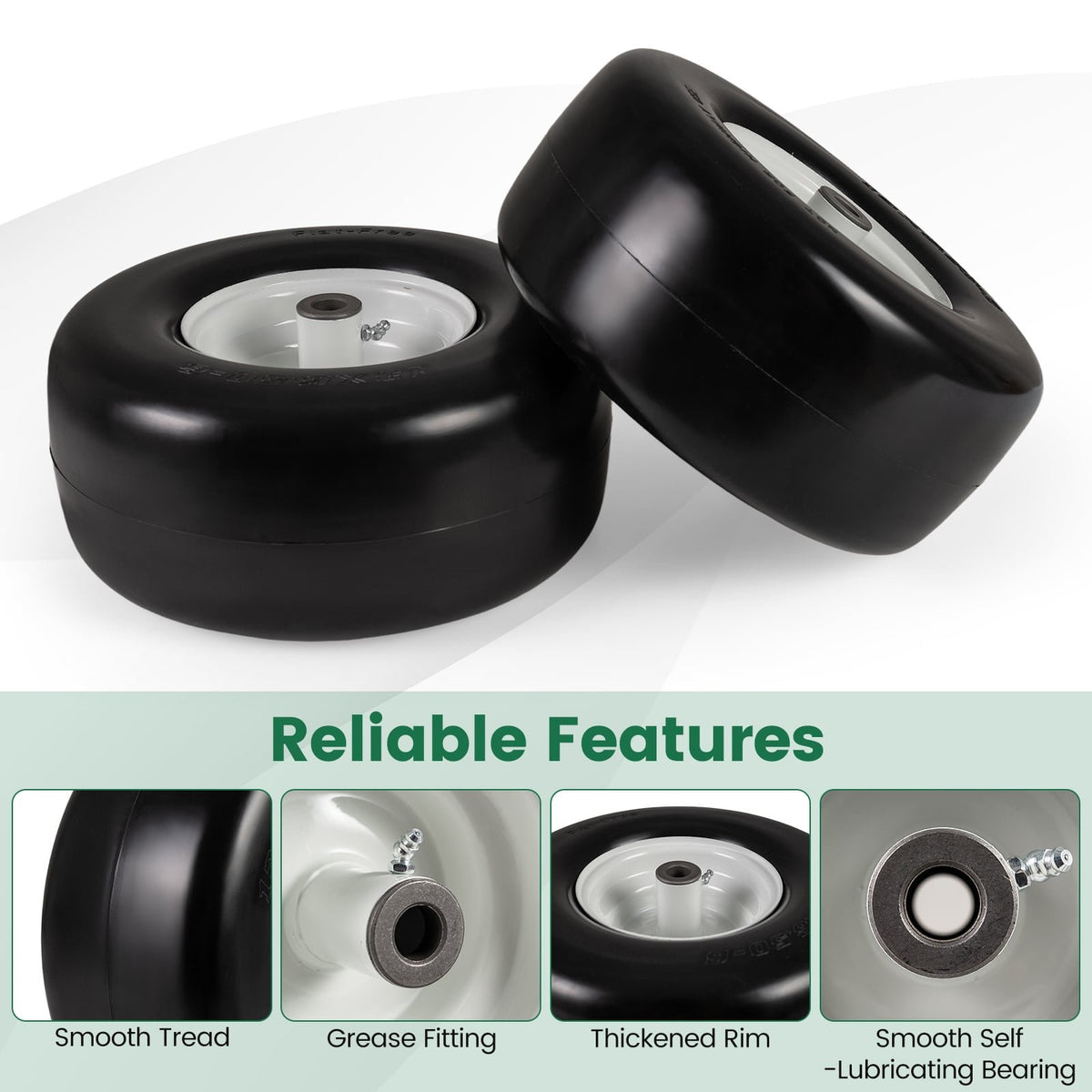 13 x 6.50-6 Flat Free Tires and Wheels 2 Pack Solid Rubber Tires-White view 9
