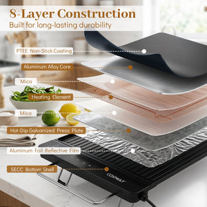 1300W Indoor Electric Grill with Removable Touch Panel-Black view 5
