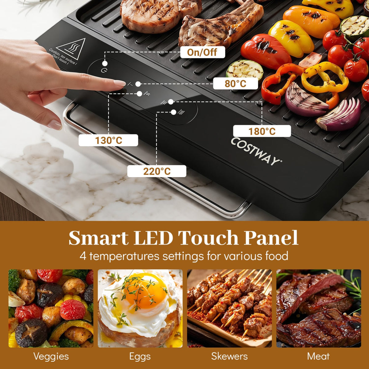 1300W Indoor Electric Grill with Removable Touch Panel-Black view 6