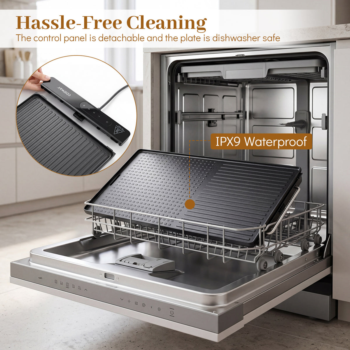 1300W Indoor Electric Grill with Removable Touch Panel-Black view 8