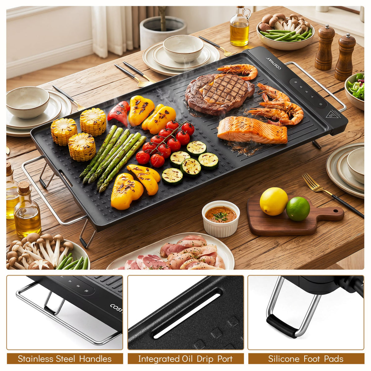 1300W Indoor Electric Grill with Removable Touch Panel-Black view 9