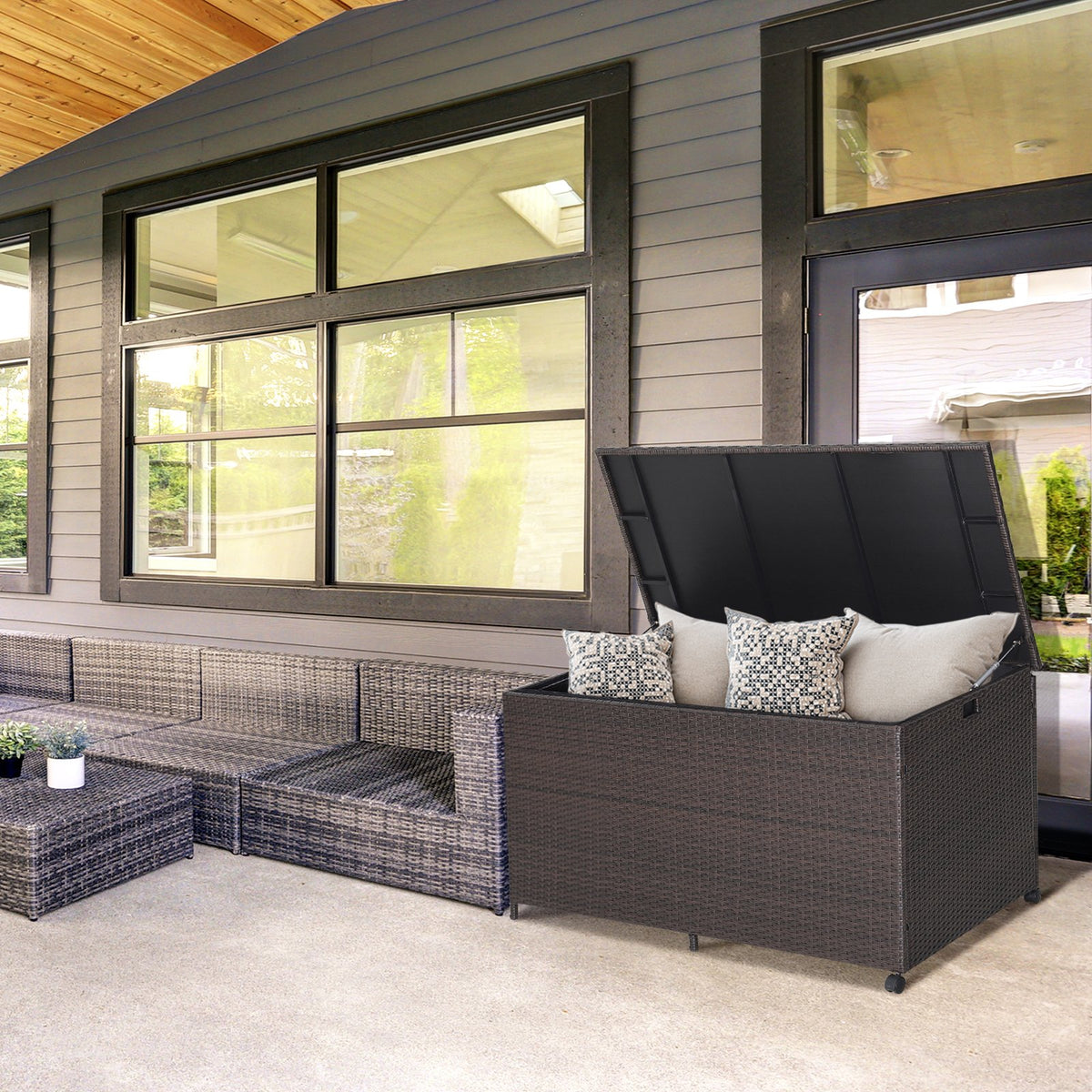 Outdoor Wicker Storage Box with Zippered Liner-133 Gallon view 2