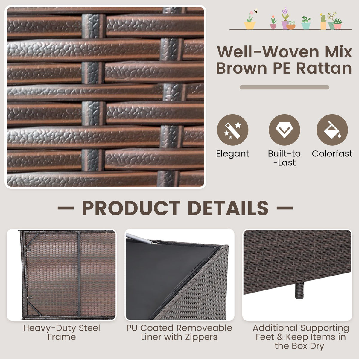 Outdoor Wicker Storage Box with Zippered Liner-133 Gallon view 9