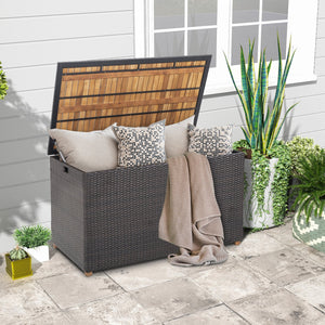 134 Gallon Rattan Storage Box with Zippered Liner and Solid Acacia Wood Top view 3