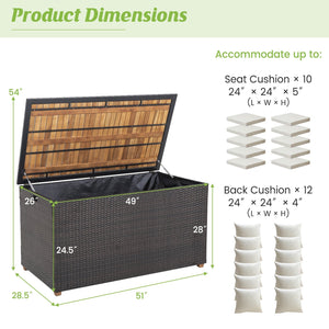 134 Gallon Rattan Storage Box with Zippered Liner and Solid Acacia Wood Top view 5