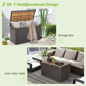 134 Gallon Rattan Storage Box with Zippered Liner and Solid Acacia Wood Top view 8