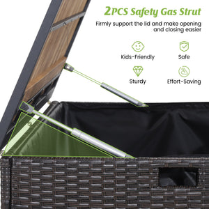 134 Gallon Rattan Storage Box with Zippered Liner and Solid Acacia Wood Top view 9