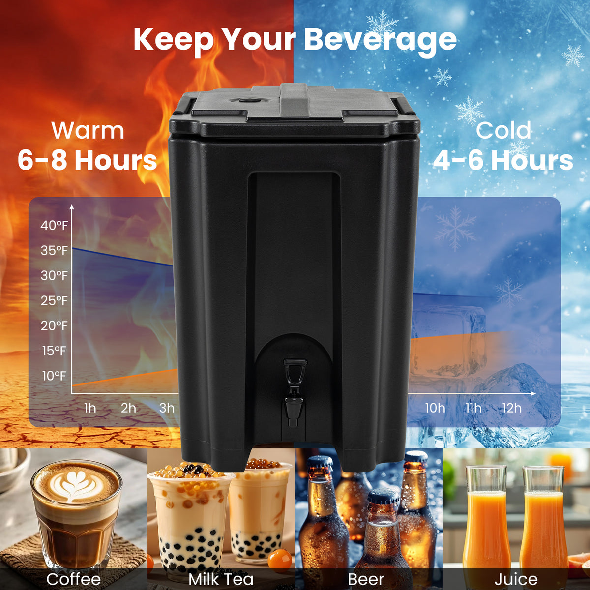 13.2 Gal Insulated Beverage Dispenser Commercial with Two-Stage Faucet-4 pieces view 5