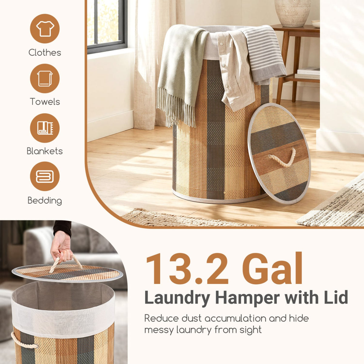 13.2 Gal Laundry Hamper with Removable and Machine-Washable Liner-Multicolor view 6
