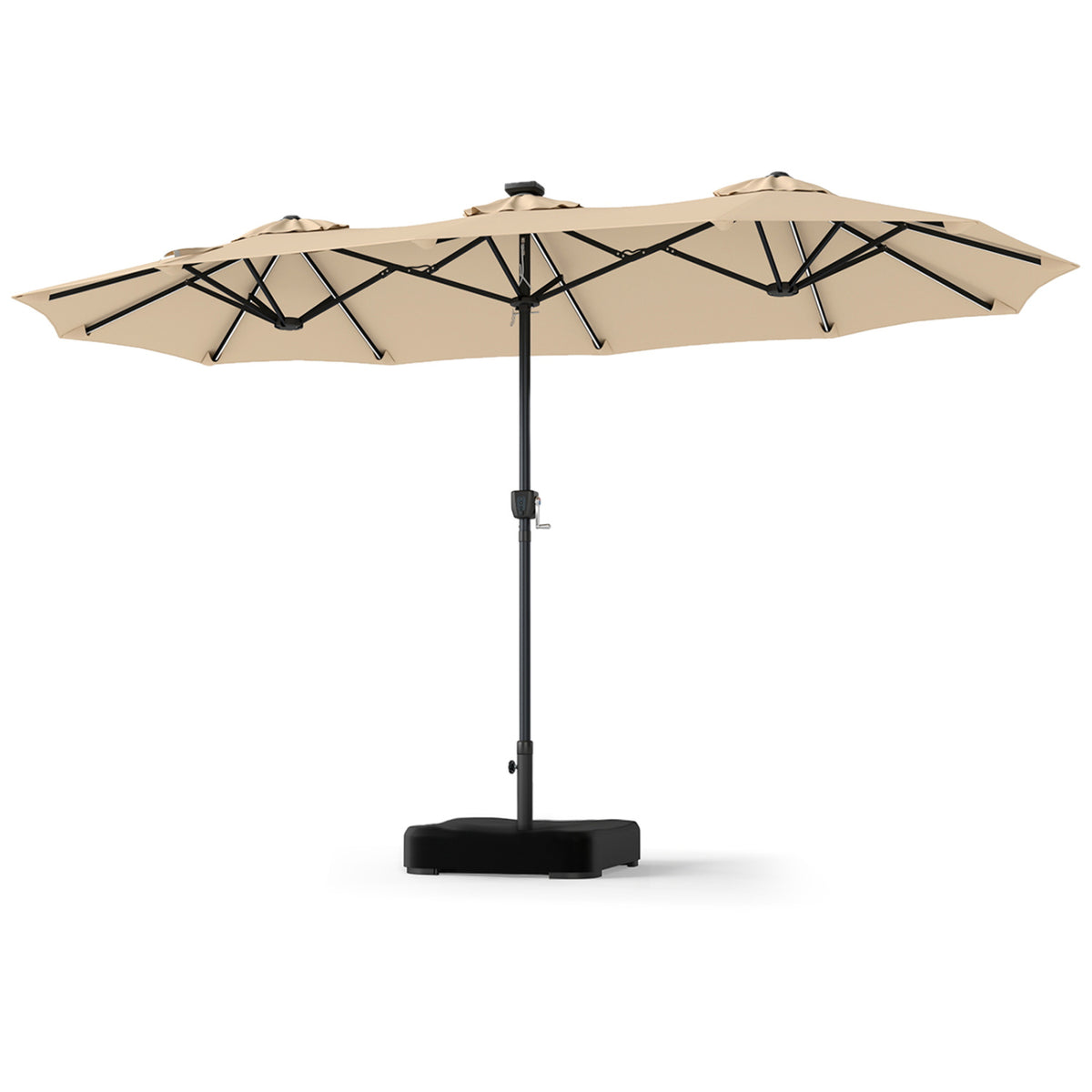 13 FT Double-Sided Patio Umbrella with 108 LED Lights and Base Included-Beige