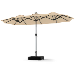 13 FT Double-Sided Patio Umbrella with 108 LED Lights and Base Included-Beige