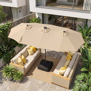 13 FT Double-Sided Patio Umbrella with 108 LED Lights and Base Included-Beige view 3