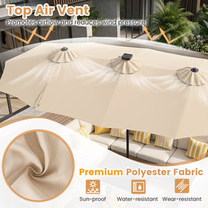 13 FT Double-Sided Patio Umbrella with 108 LED Lights and Base Included-Beige view 7