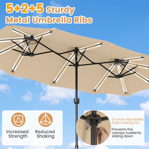 13 FT Double-Sided Patio Umbrella with 108 LED Lights and Base Included-Beige view 8