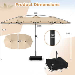 13 FT Double-Sided Patio Umbrella with 108 LED Lights and Base Included-Beige view 5