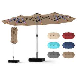 13 FT Double-Sided Patio Umbrella with 108 LED Lights and Base Included-Tan view 4
