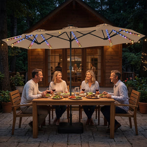 13 FT Double-Sided Patio Umbrella with 108 LED Lights and Base Included-Tan view 2