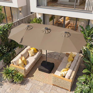 13 FT Double-Sided Patio Umbrella with 108 LED Lights and Base Included-Tan view 3