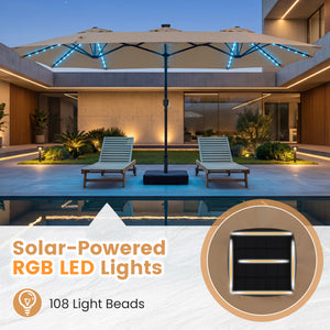 13 FT Double-Sided Patio Umbrella with 108 LED Lights and Base Included-Tan view 6