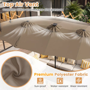 13 FT Double-Sided Patio Umbrella with 108 LED Lights and Base Included-Tan view 7