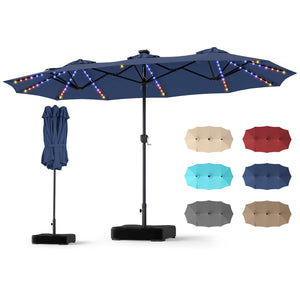 13 FT Double-Sided Patio Umbrella with 108 LED Lights and Base Included-Navy view 4