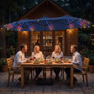 13 FT Double-Sided Patio Umbrella with 108 LED Lights and Base Included-Navy view 2