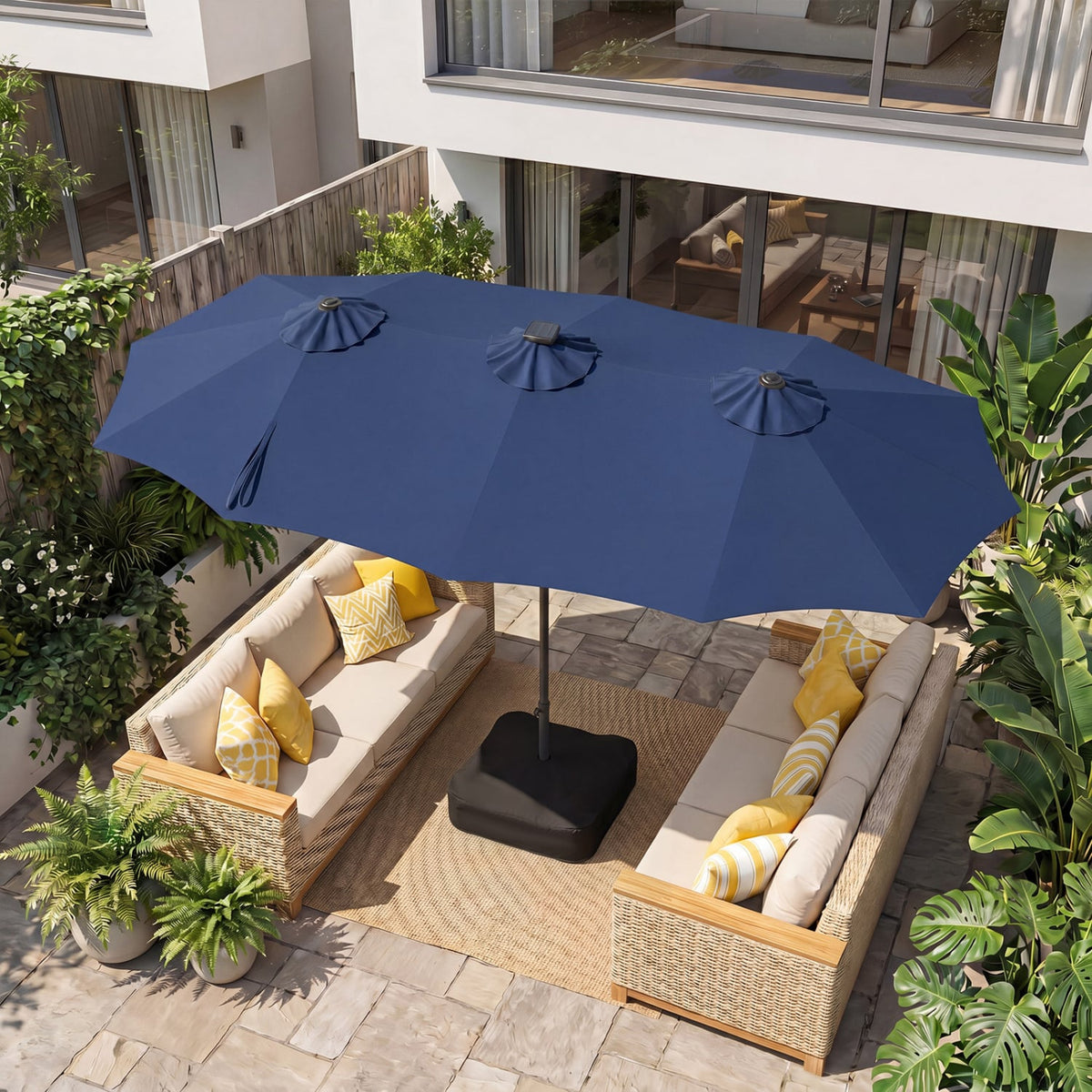 13 FT Double-Sided Patio Umbrella with 108 LED Lights and Base Included-Navy view 3