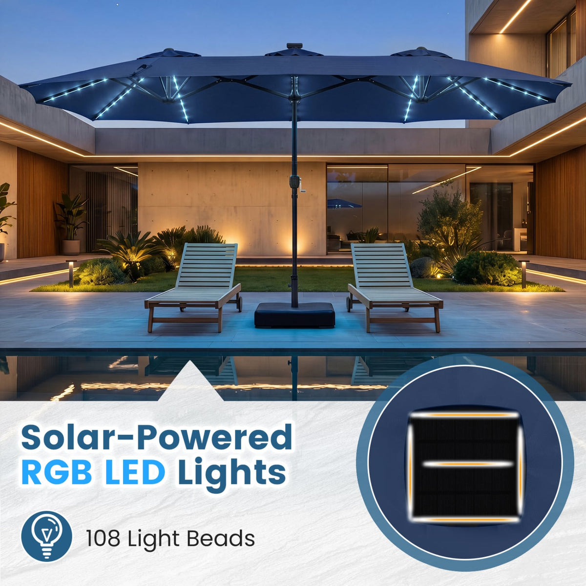13 FT Double-Sided Patio Umbrella with 108 LED Lights and Base Included-Navy view 6