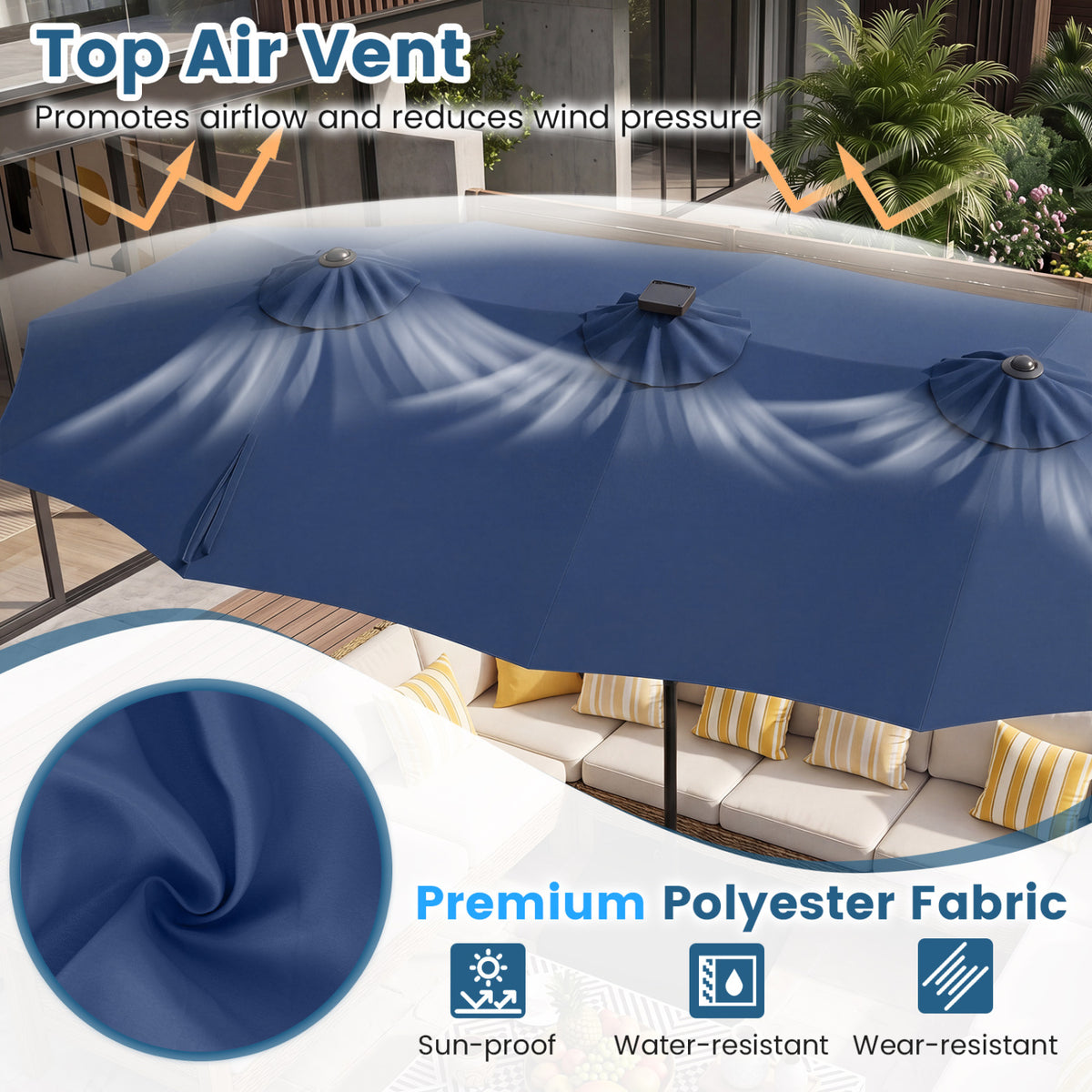 13 FT Double-Sided Patio Umbrella with 108 LED Lights and Base Included-Navy view 7