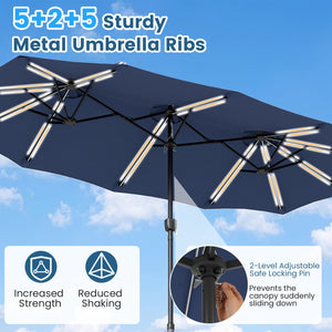13 FT Double-Sided Patio Umbrella with 108 LED Lights and Base Included-Navy view 8
