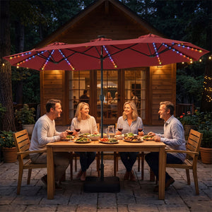 13 FT Double-Sided Patio Umbrella with 108 LED Lights and Base Included-Wine view 2